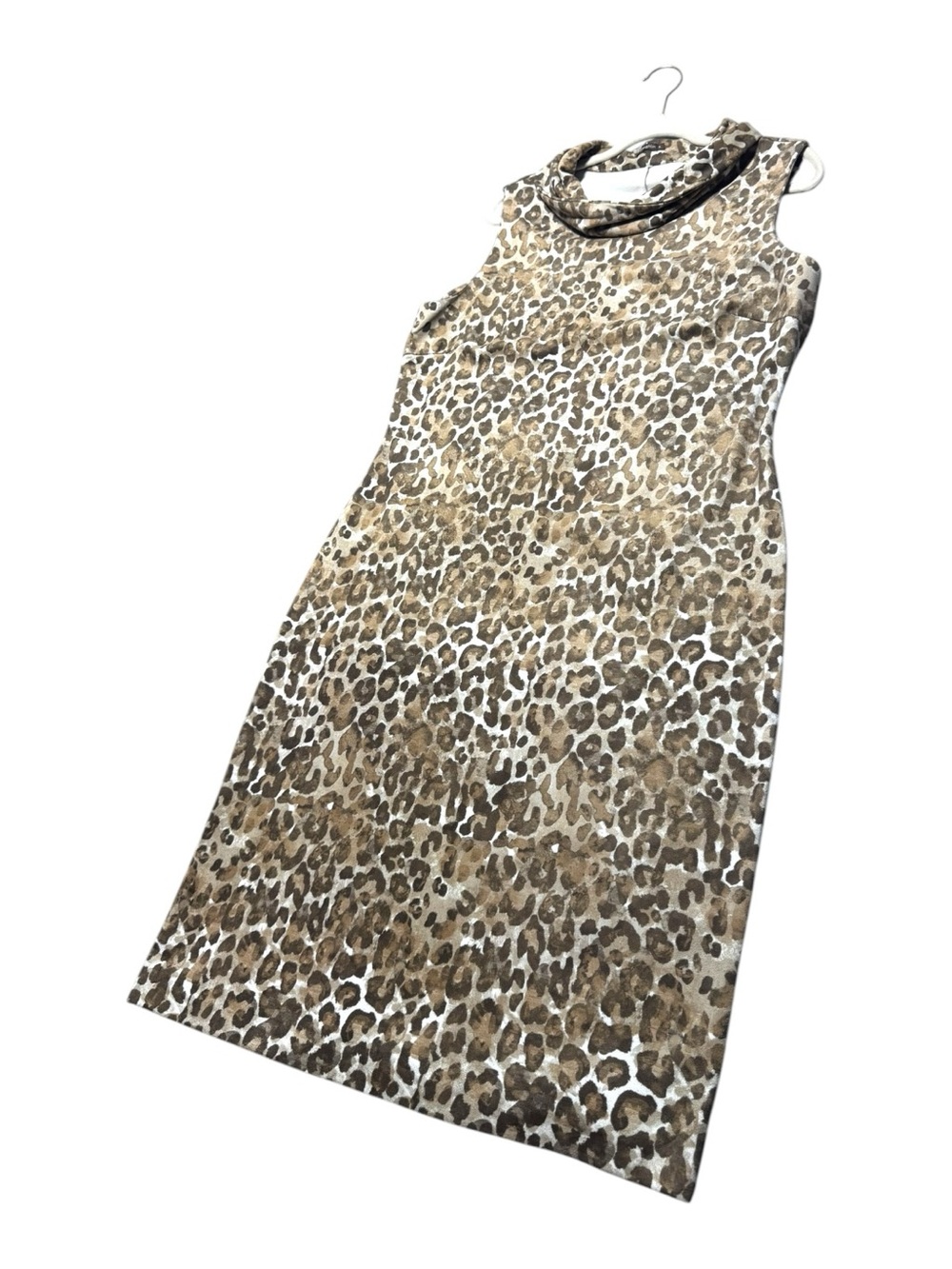 J. McLaughlin Women’s XL Soft Leopard Print Dress Knee Length Velour Brown Tan - Picture 6 of 9